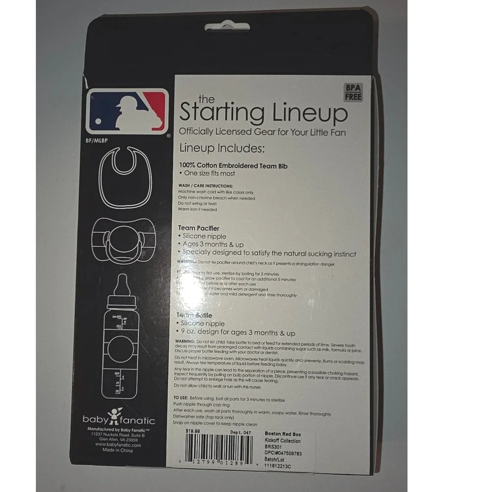 Baby Fanatic MLB Boston Red Sox Starting Lineup Bib Pacifier Bottle Gift Set NEW